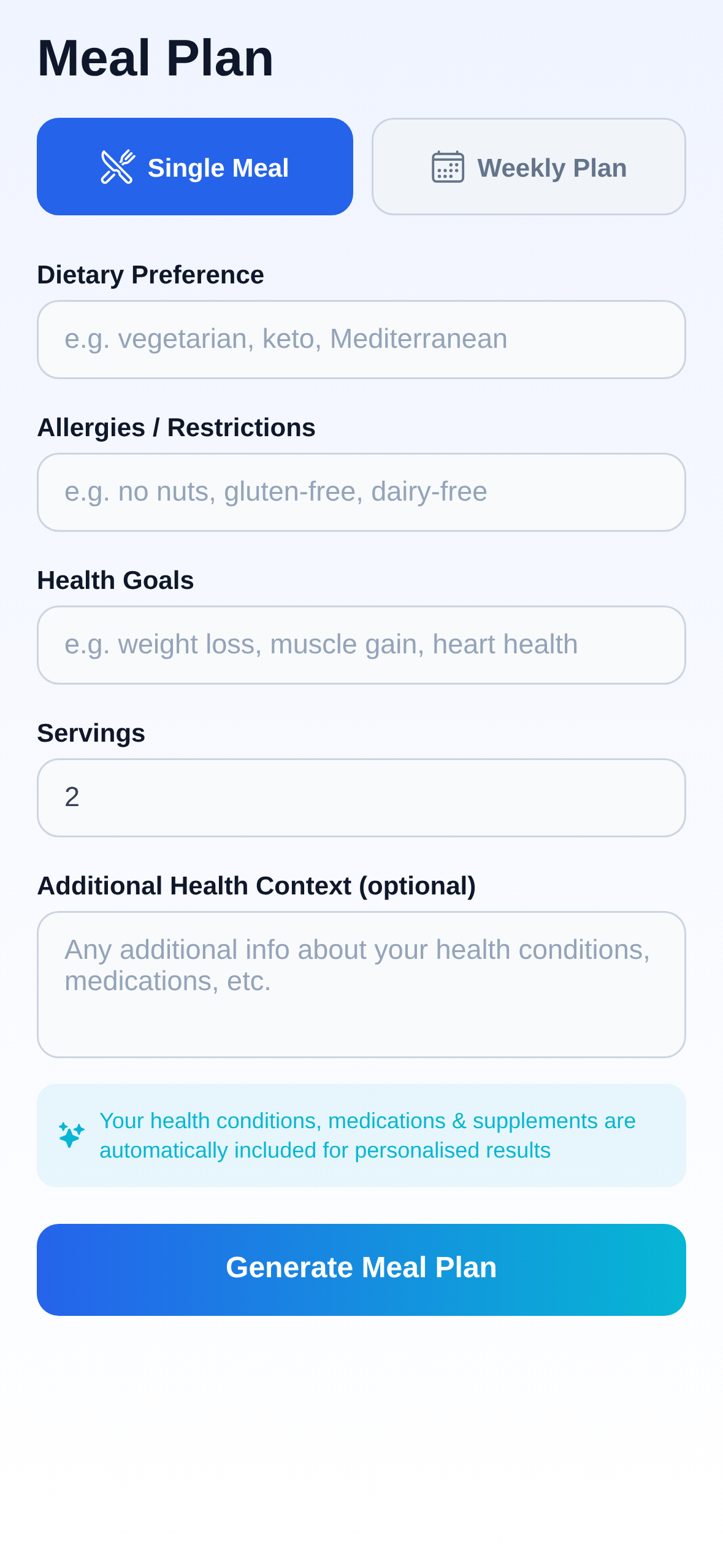 PocDoc AI Meal Plan showing personalised nutrition guidance tailored to health profile